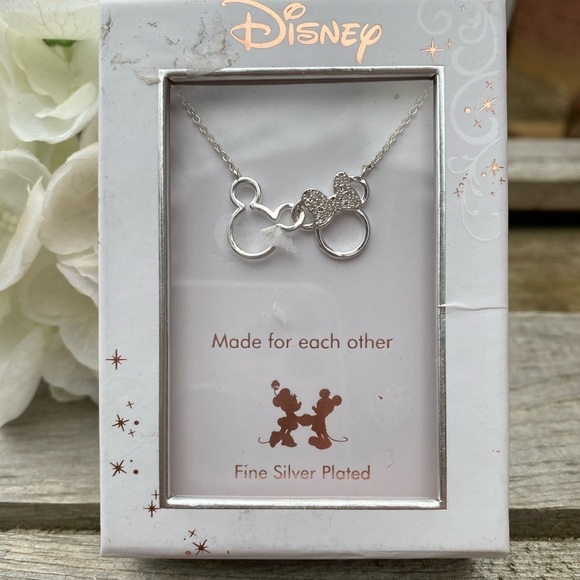 NWT NIB DISNEY MICKEY & MINNIE MOUSE CRYSTAL AND FINE SILVER PENDANT/NECKLACE - Picture 5 of 7